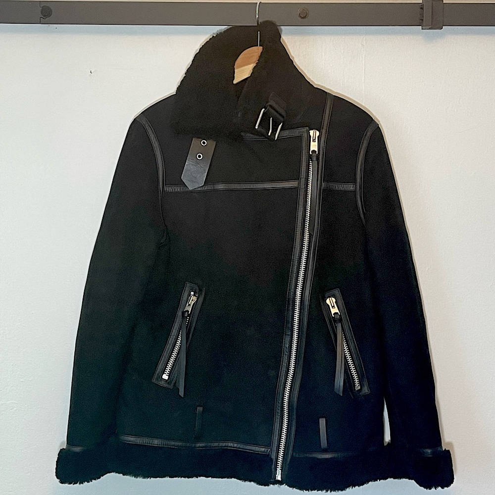 SOLD All Saints New Condition Leather and Sherpa Jacket